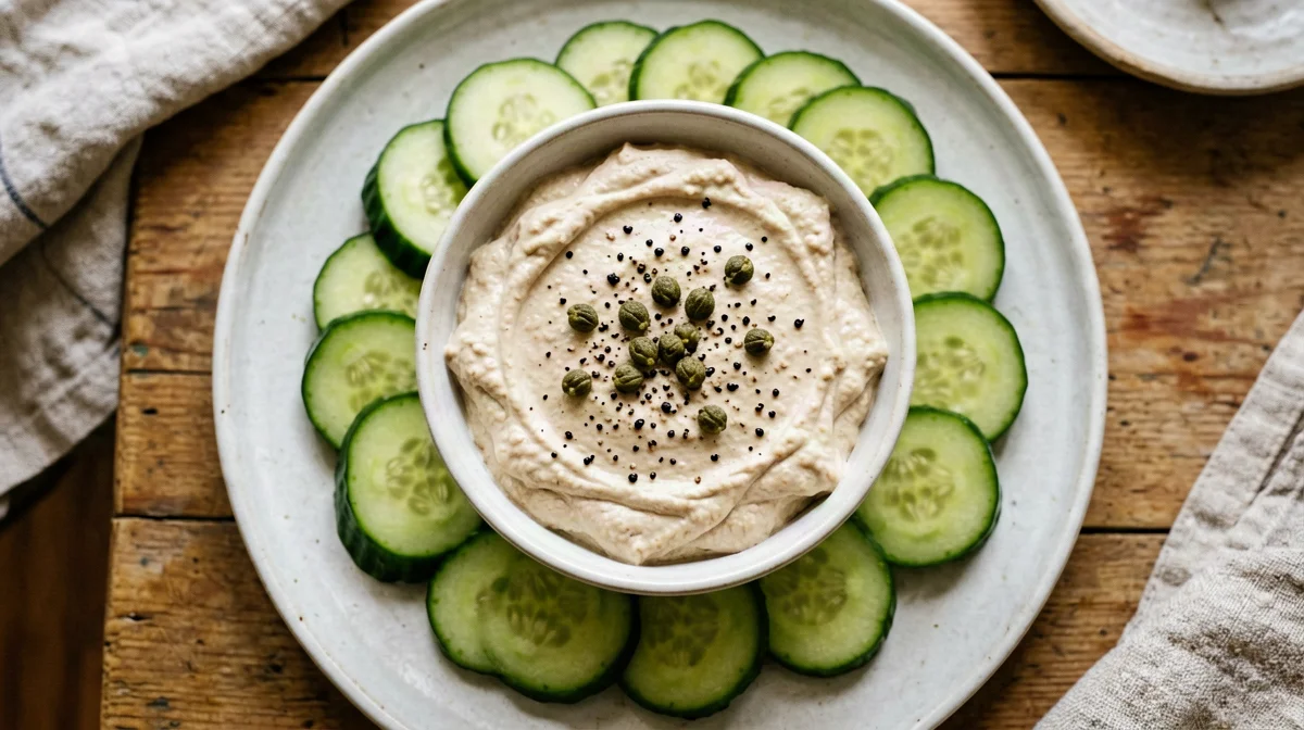 Tuna, Greek yogurt and caper dip with cucumber