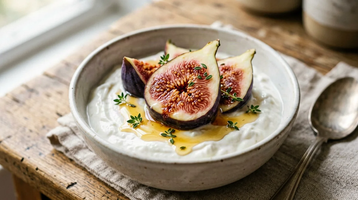 Fichi freschi con yogurt greco, miele e timo