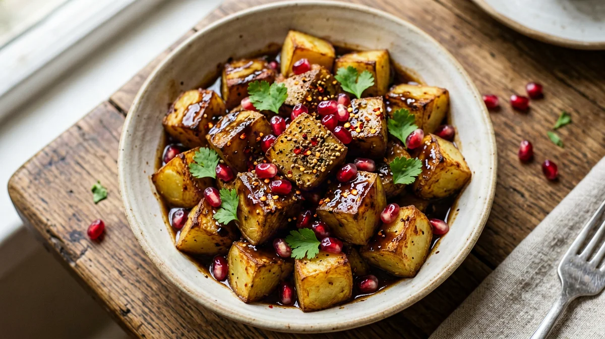 Aloo chaat di patate arrosto con tamarindo e melagrana
