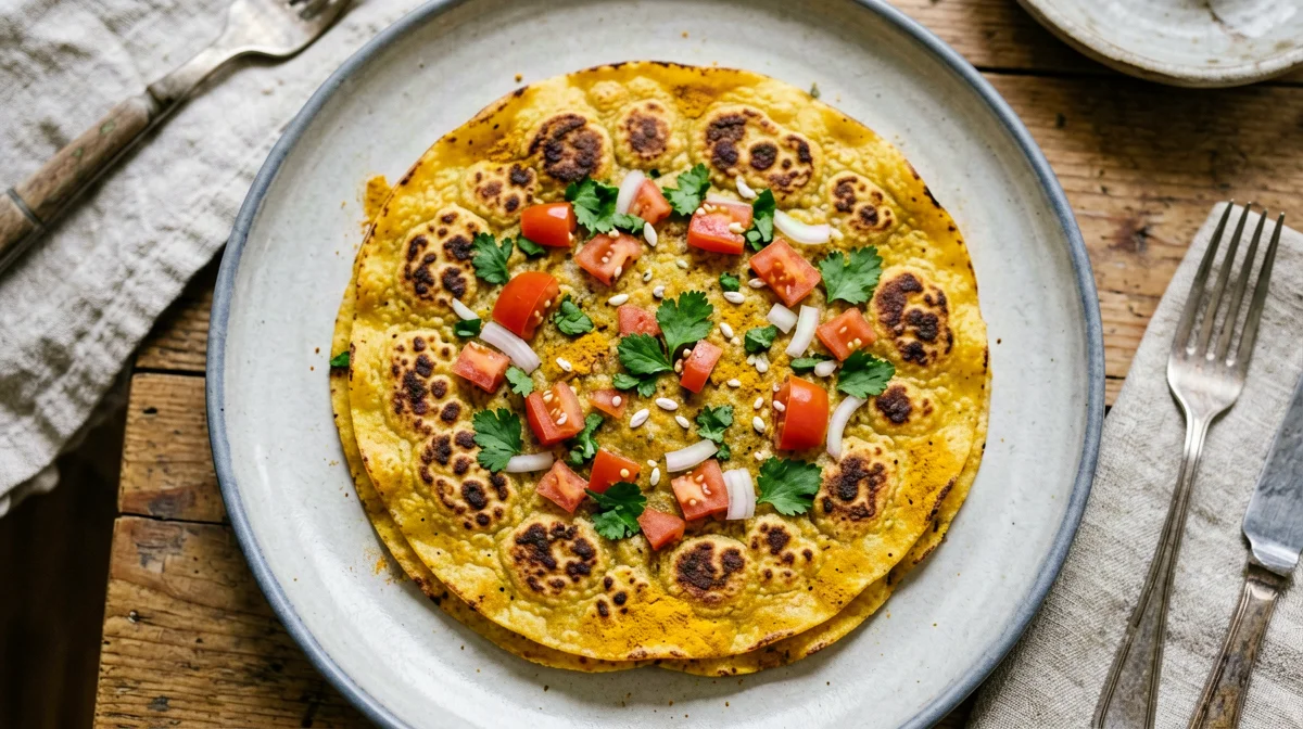Chilla di farina di ceci con pomodoro e coriandolo