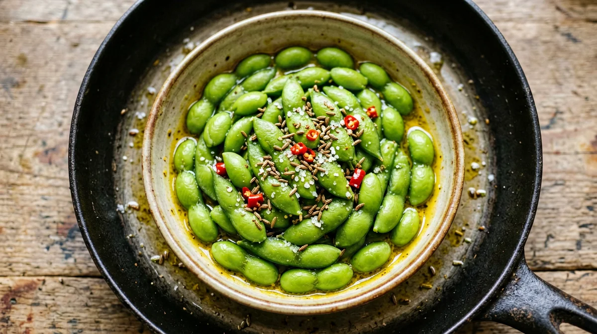 Masala edamame with cumin and turmeric