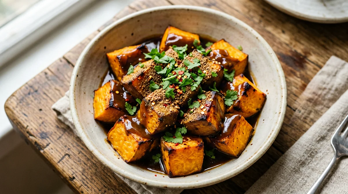 Roasted sweet potato chaat with tamarind and coriander