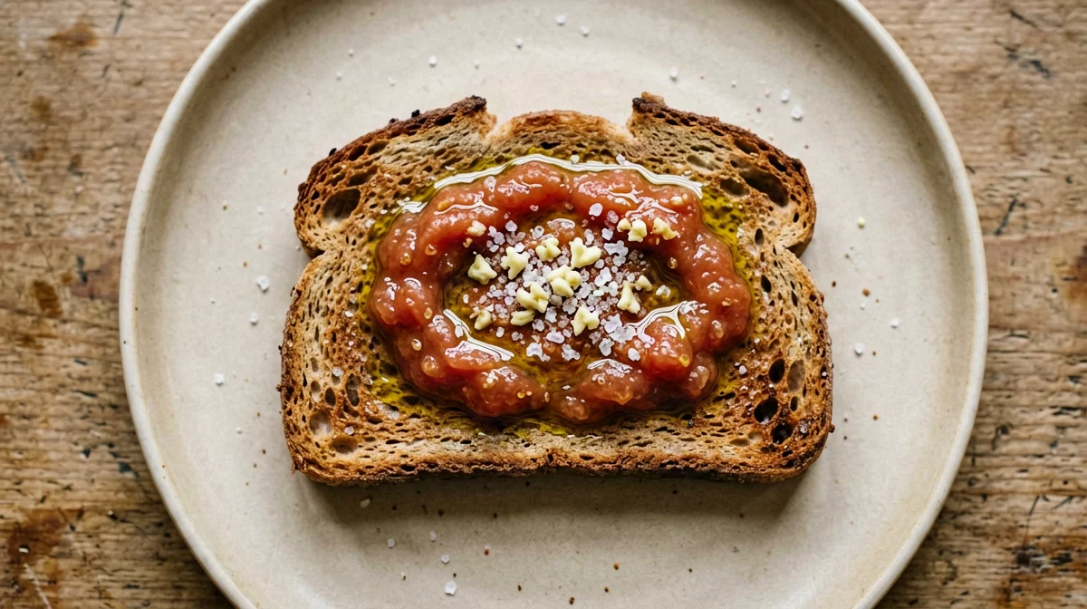 Pan con tomate su pane integrale con olio e aglio