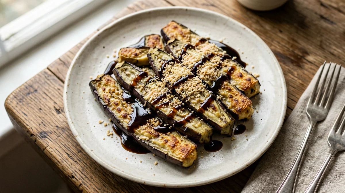 Crispy baked aubergine with molasses