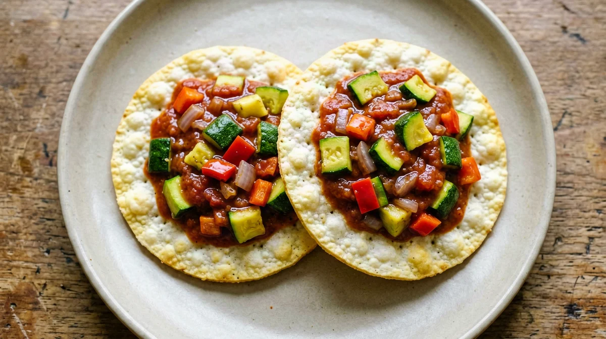 Pisto manchego di verdure su gallette di mais