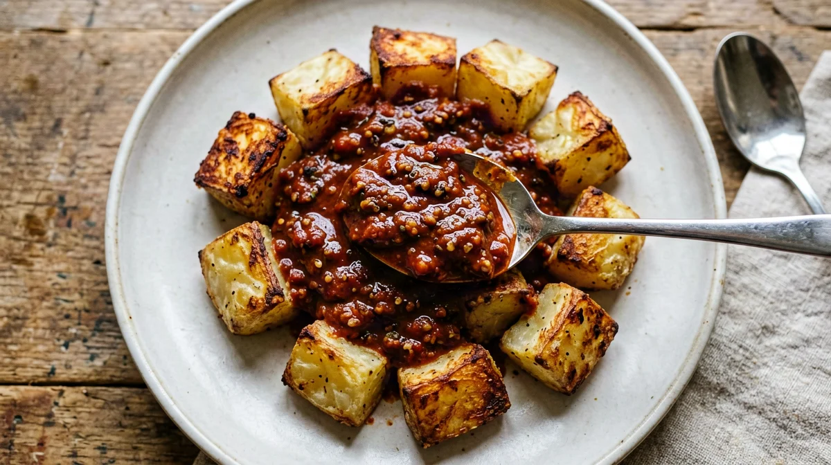 Patate bravas al forno con salsa di pomodoro piccante