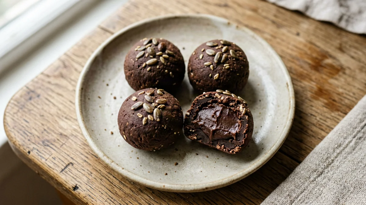 Date, sunflower seed and cocoa energy balls