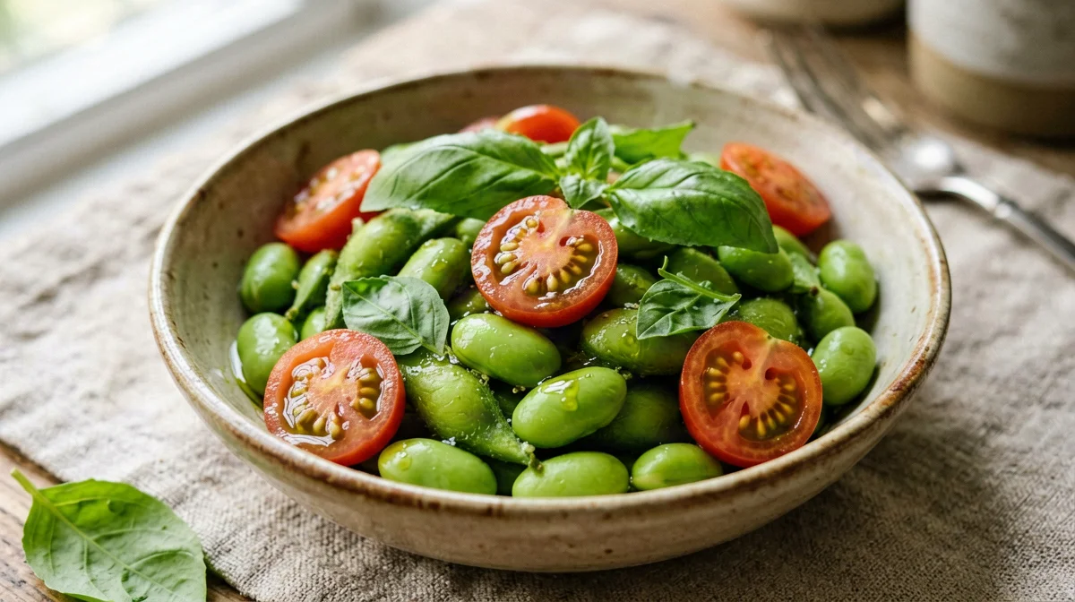 Edamame and cherry tomato salad with basil