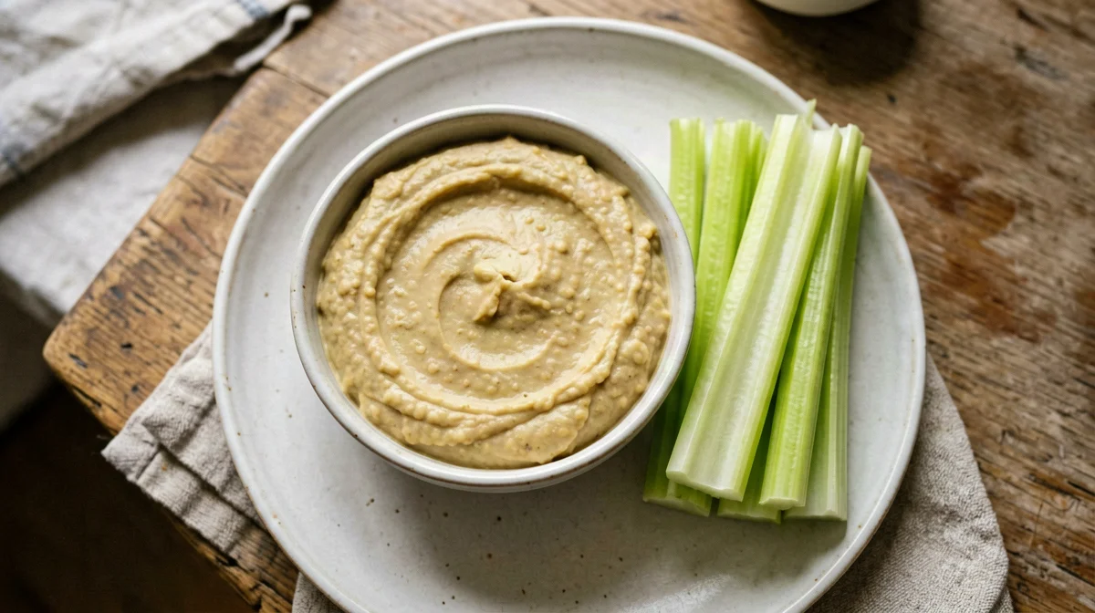 Lemony lupin dip with celery sticks