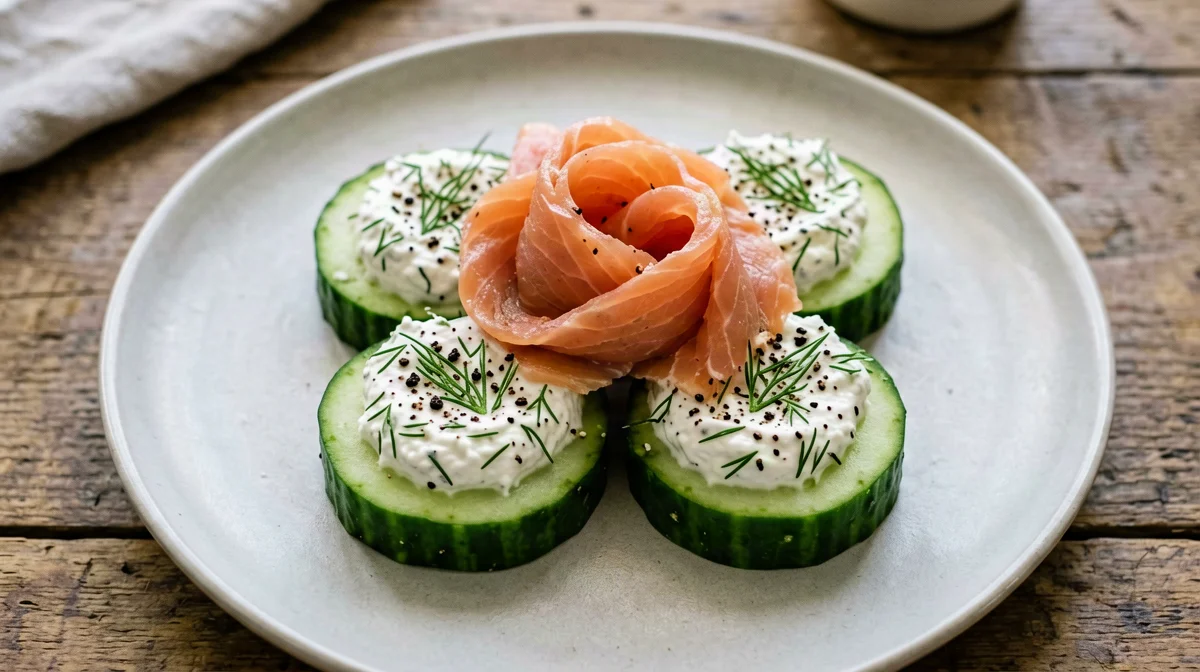 Smoked salmon on cucumber with dill skyr