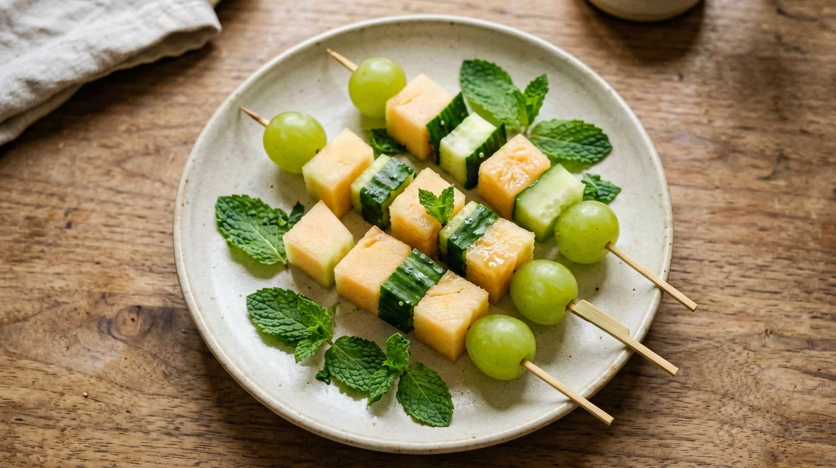 Spiedini di uva, melone e cetriolo alla menta