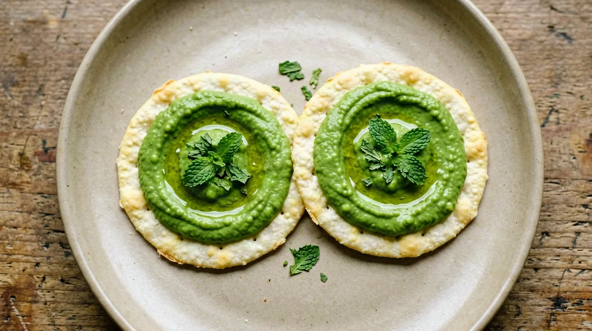Gallette di mais con crema di piselli e menta