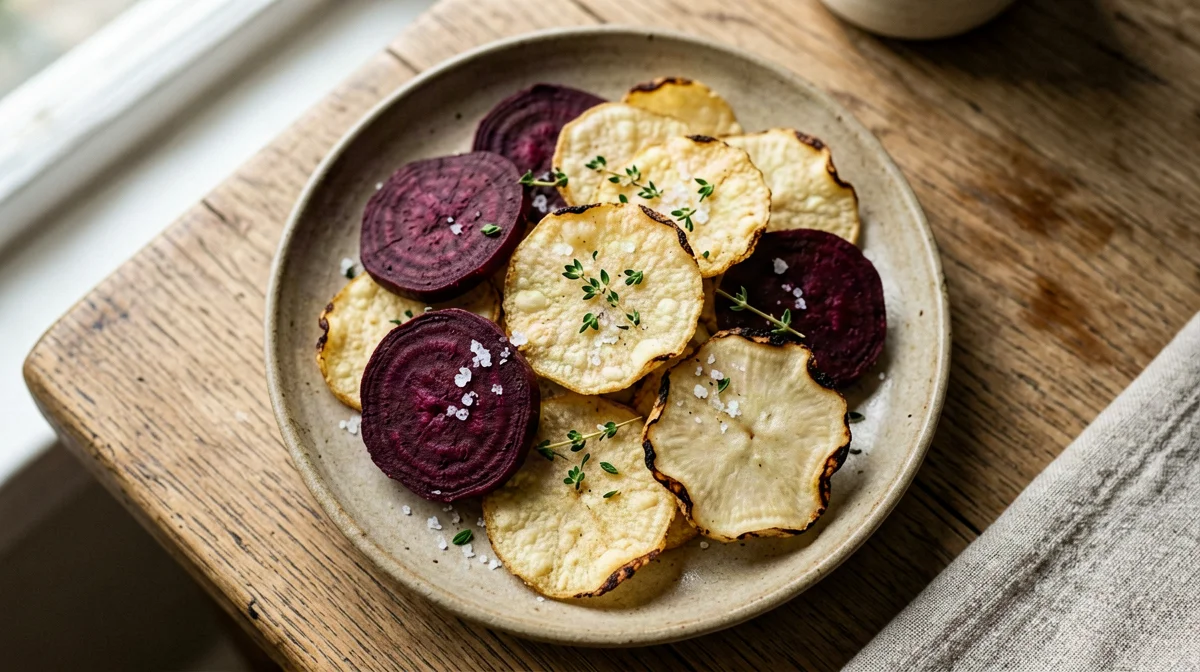 Chips di barbabietola e pastinaca al timo