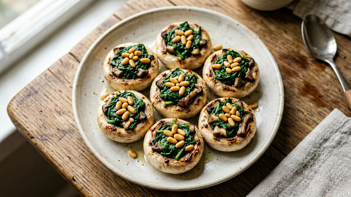 Mushrooms stuffed with spinach and pine nuts
