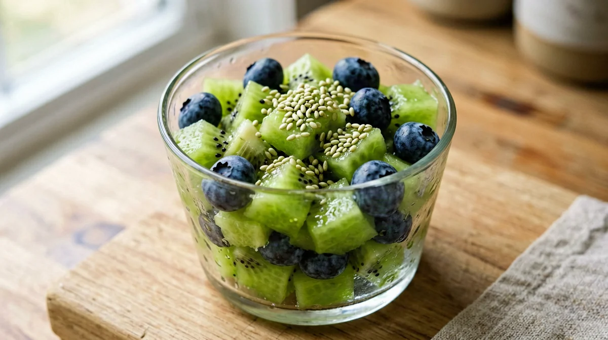 Kiwi and blueberry cup with hemp seeds