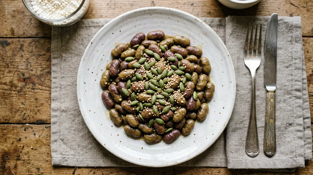 Lemony lupini beans with pumpkin seeds
