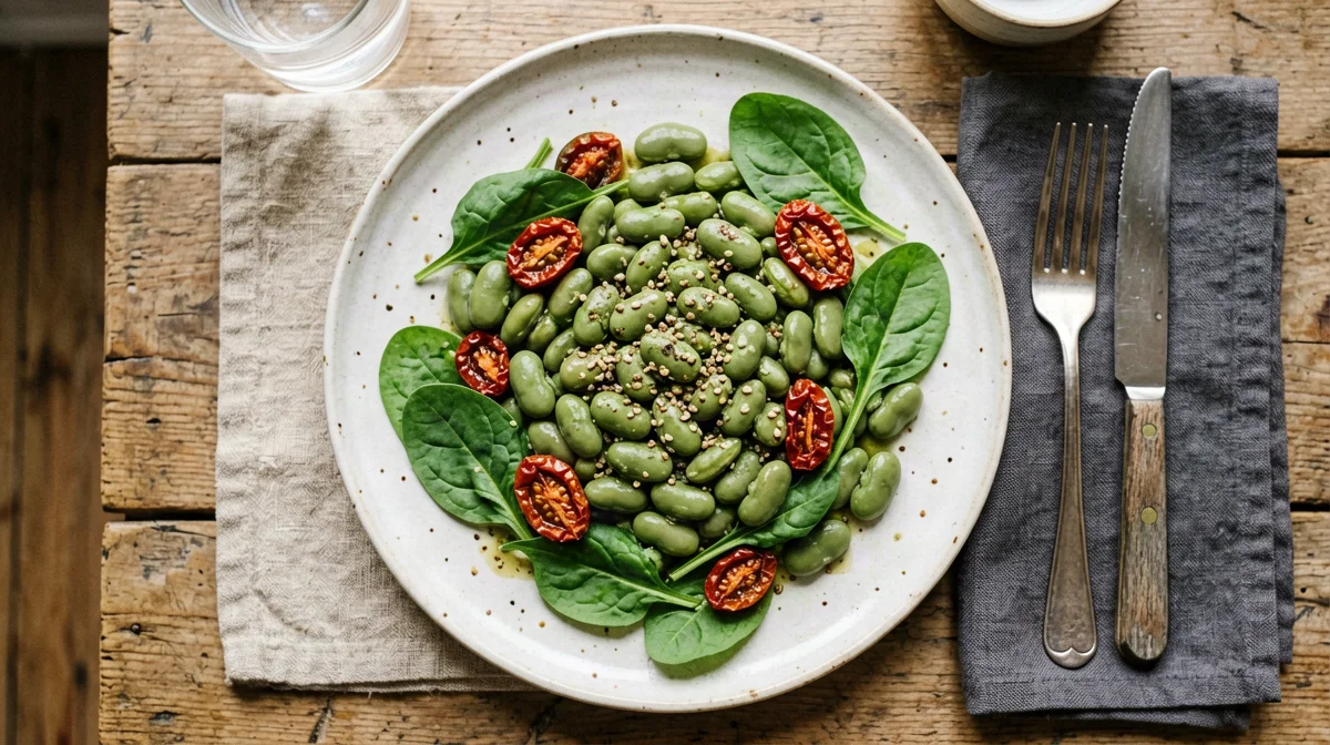 Lupini beans with rocket and sun-dried tomatoes