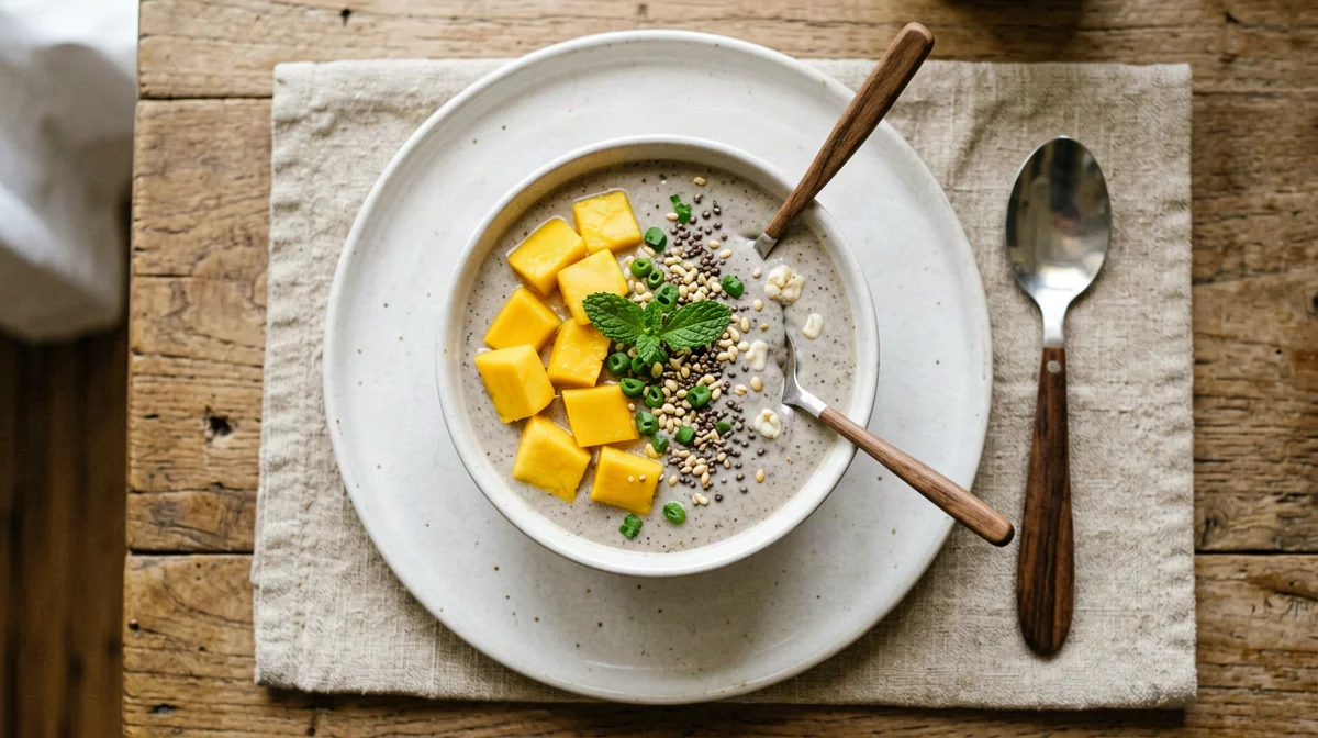 Frullato di mango, soia e semi di canapa