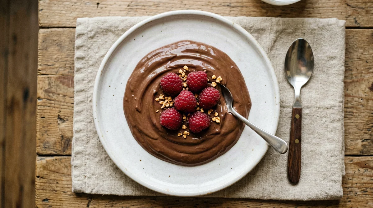 Yogurt di soia al cacao con lamponi