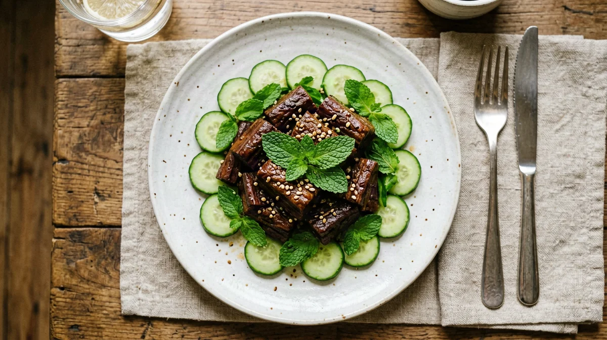 Seitan, cucumber and mint salad