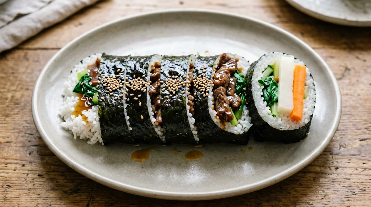 Kimbap di manzo al sesamo con spinaci e daikon