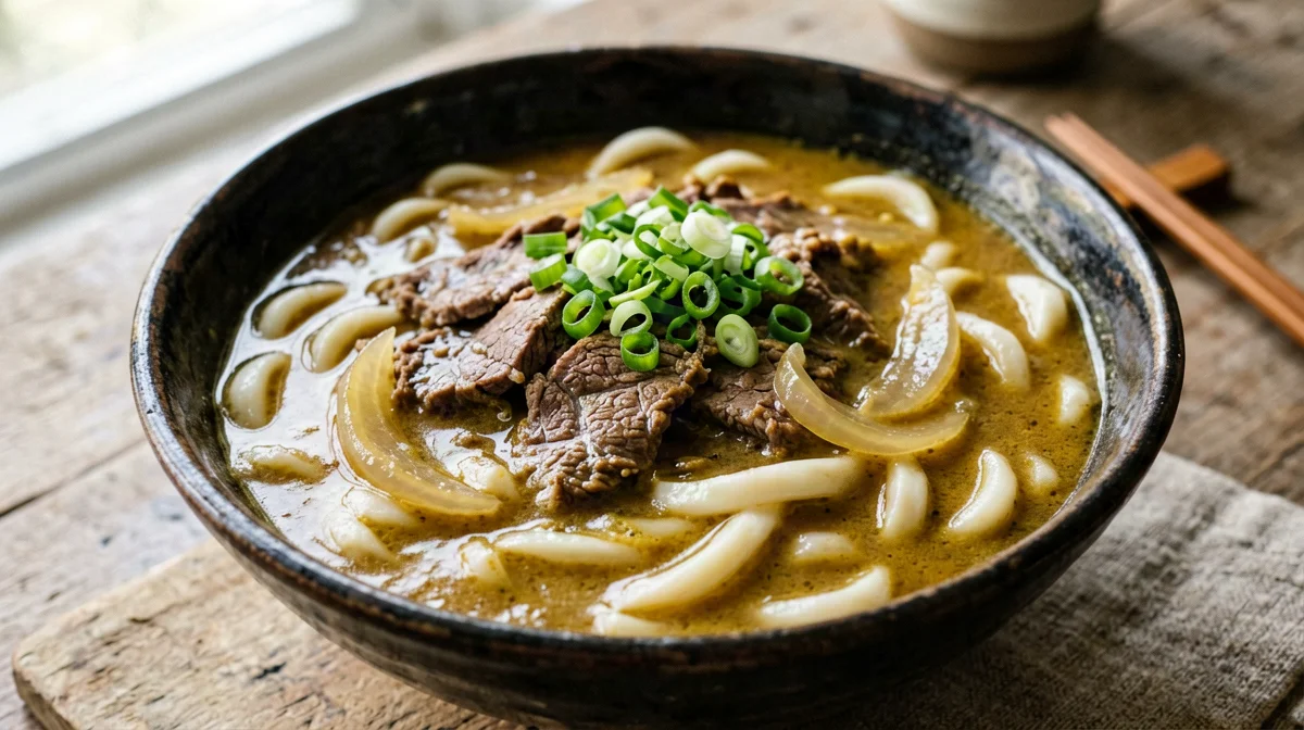 Beef and onion curry udon