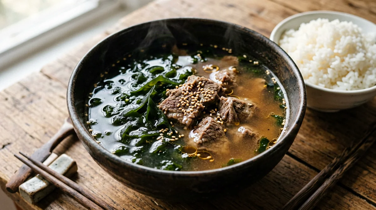 Miyeokguk, zuppa coreana di wakame e manzo con riso