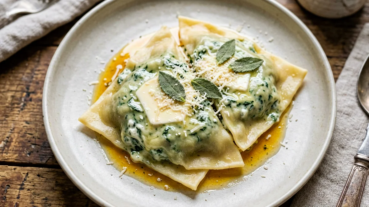 Wonton di ricotta e spinaci al burro e salvia