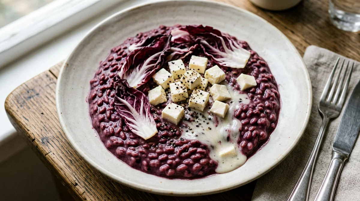 Red wine risotto with radicchio and smoked scamorza