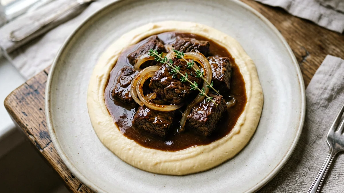 Carbonade fiamminga di manzo alla birra con purè di sedano rapa