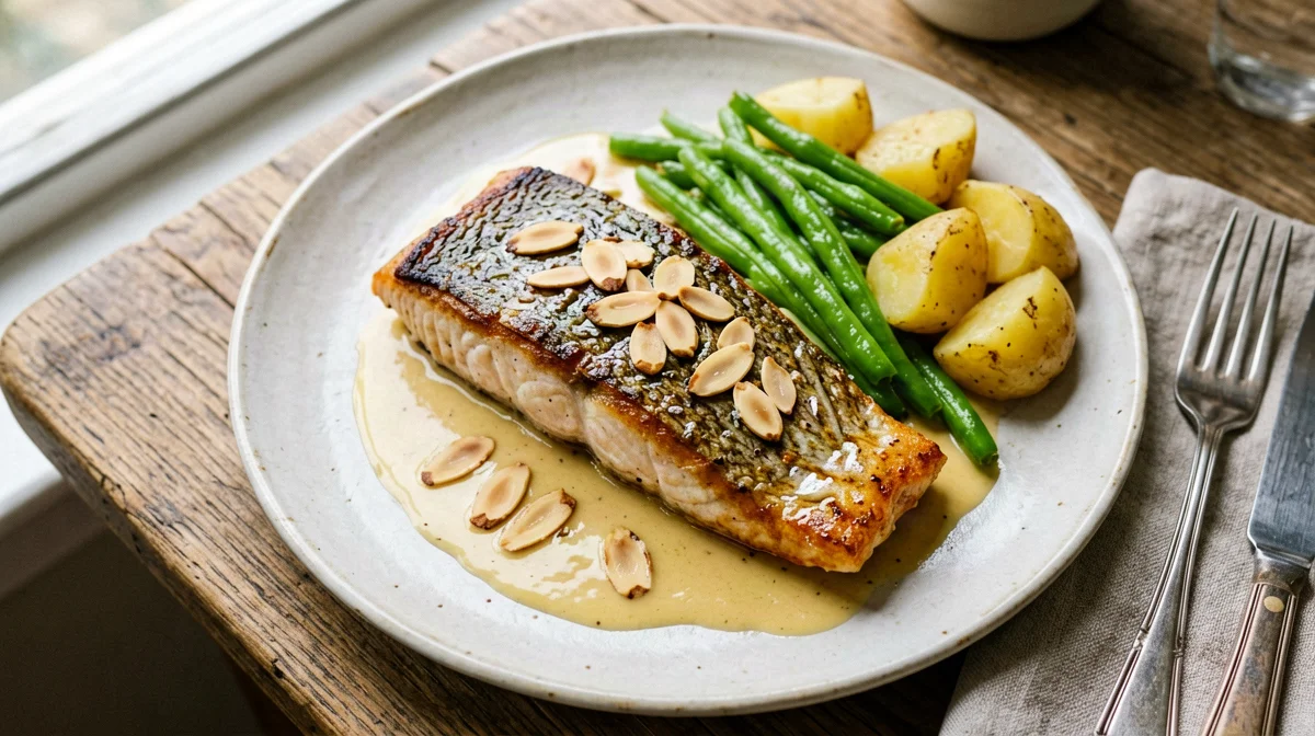 Trota al vino bianco con mandorle e fagiolini