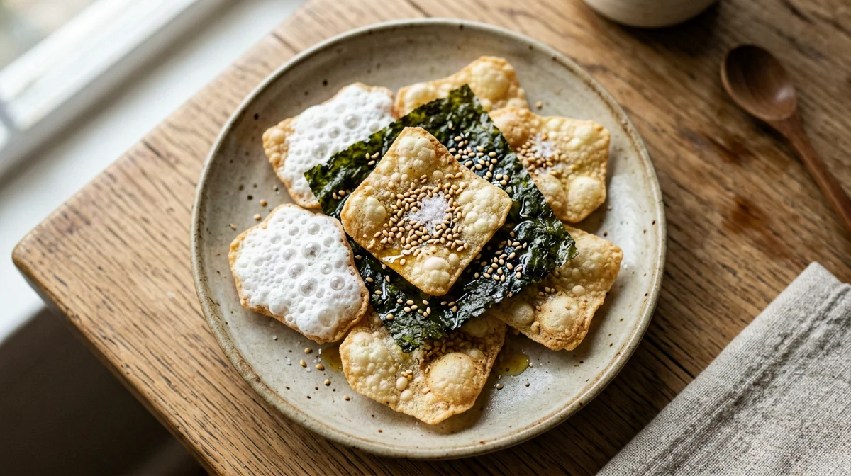 Chips di nori e carta di riso al sesamo