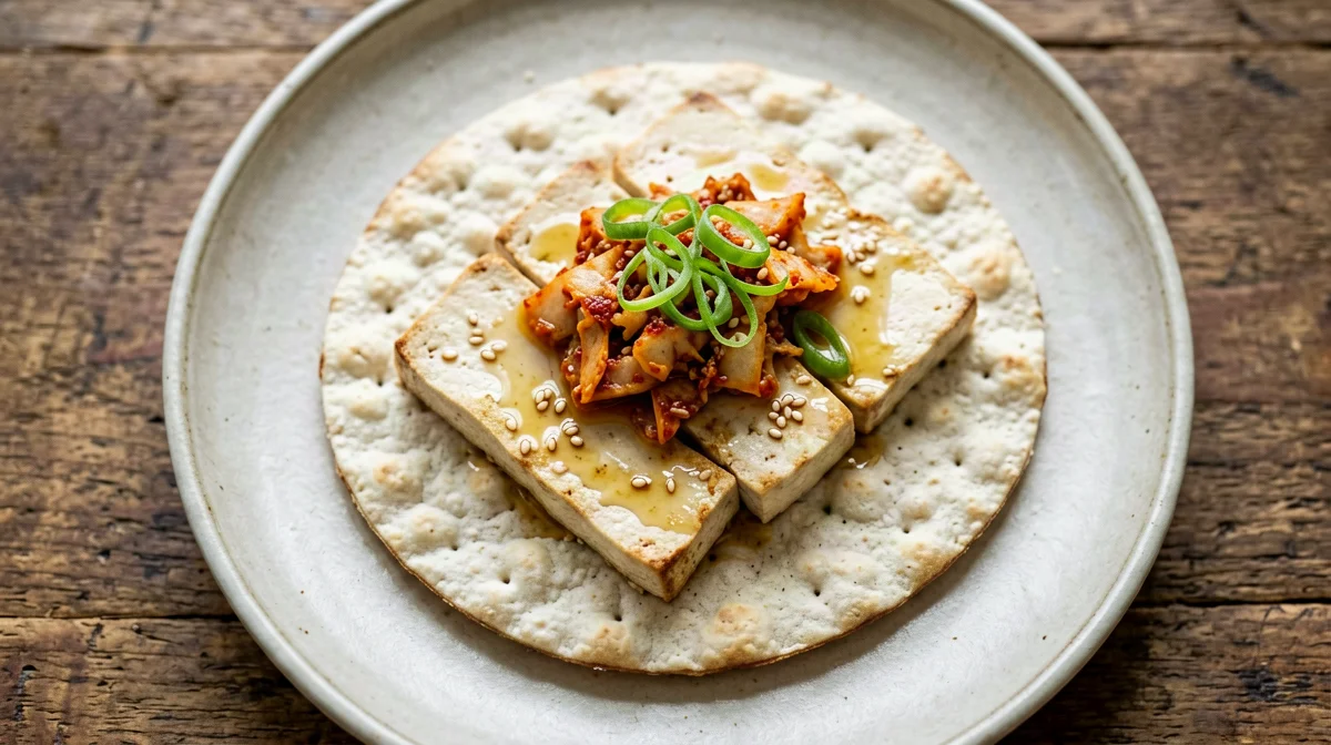 Rice cakes with tofu and kimchi