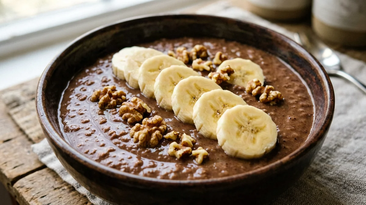Porridge al caffè espresso con banana, cacao e noci