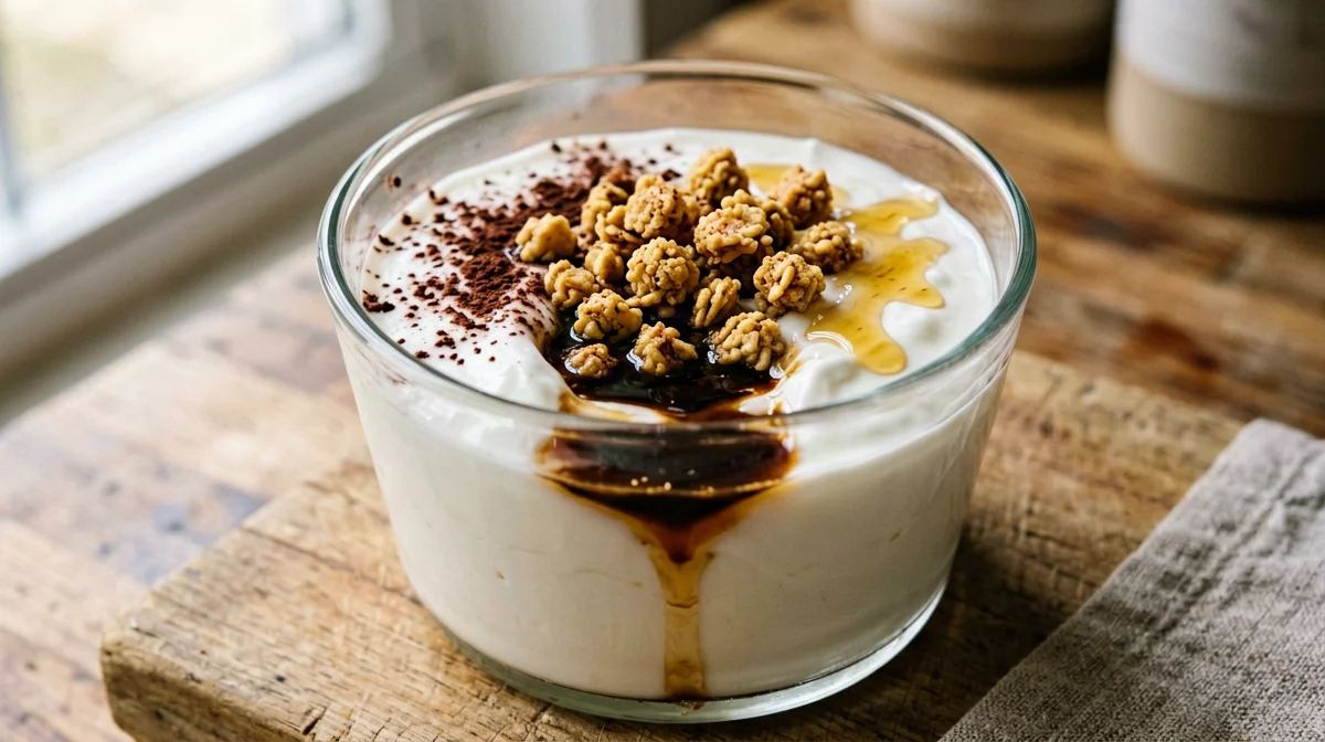 Coffee-drowned Greek yogurt with granola