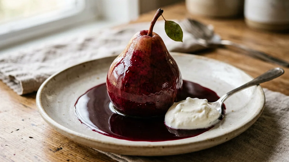 Pere al vino rosso e cannella con yogurt greco