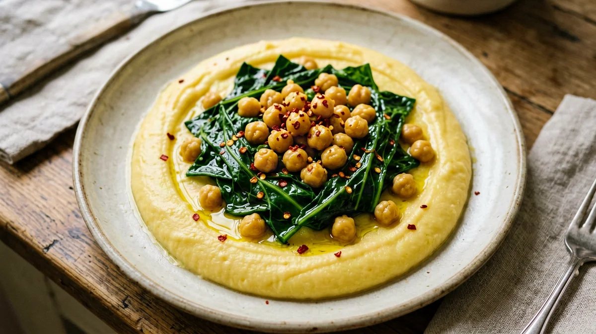 Polenta al lievito alimentare con cavolo nero e ceci