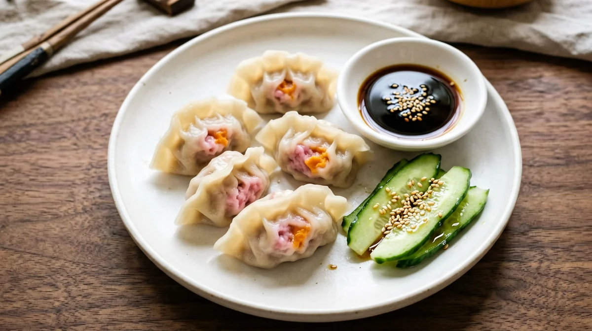 Steamed kimchi mandu with tofu and pork