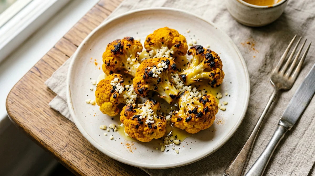 Crispy baked cauliflower with nutritional yeast and turmeric