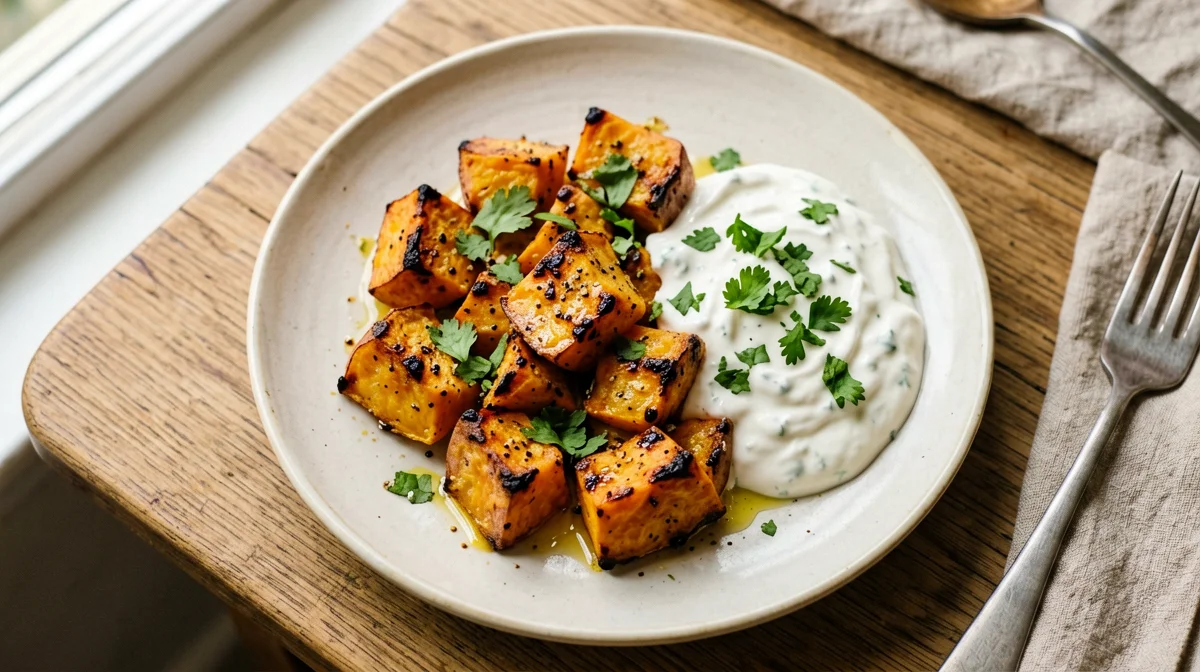 Garam masala roast sweet potatoes with yogurt