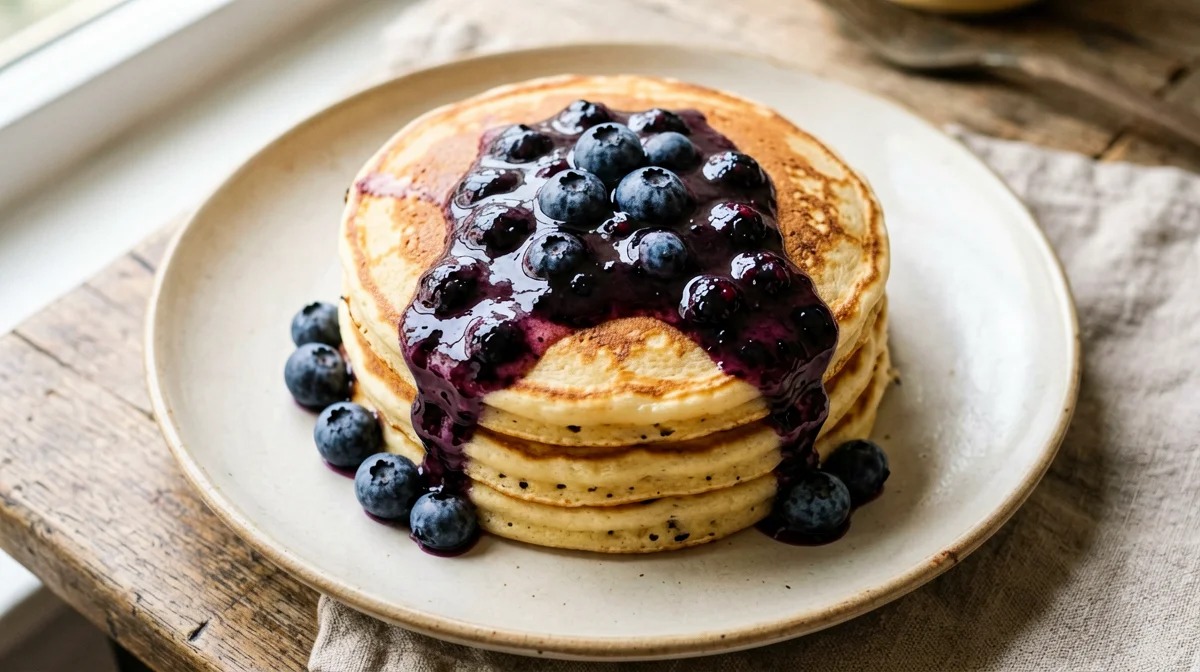 Pancake d'avena e tofu setoso con composta di mirtilli