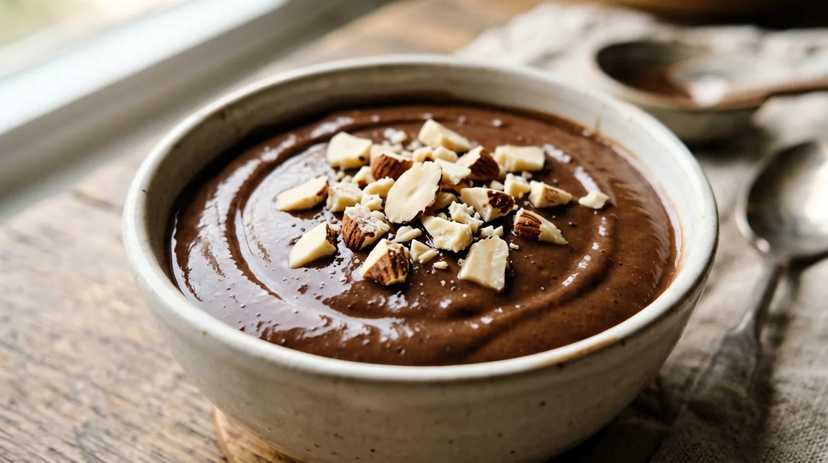 Budino di tofu setoso al caffè con cacao e mandorle