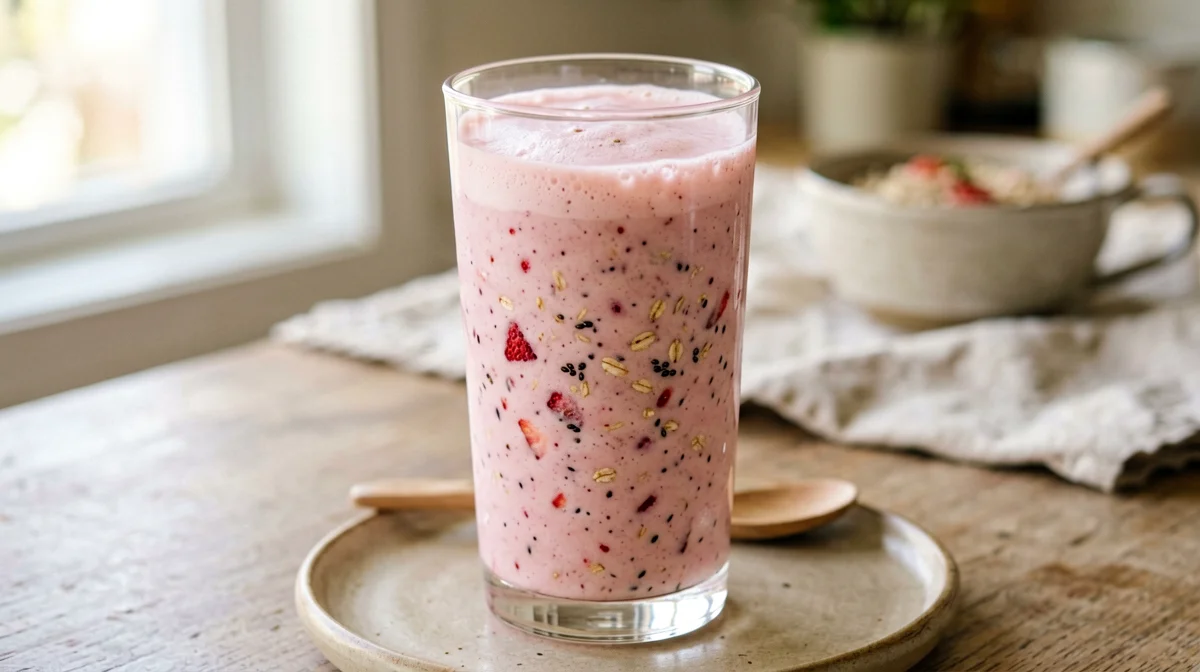 Silken tofu, strawberry and oat protein smoothie