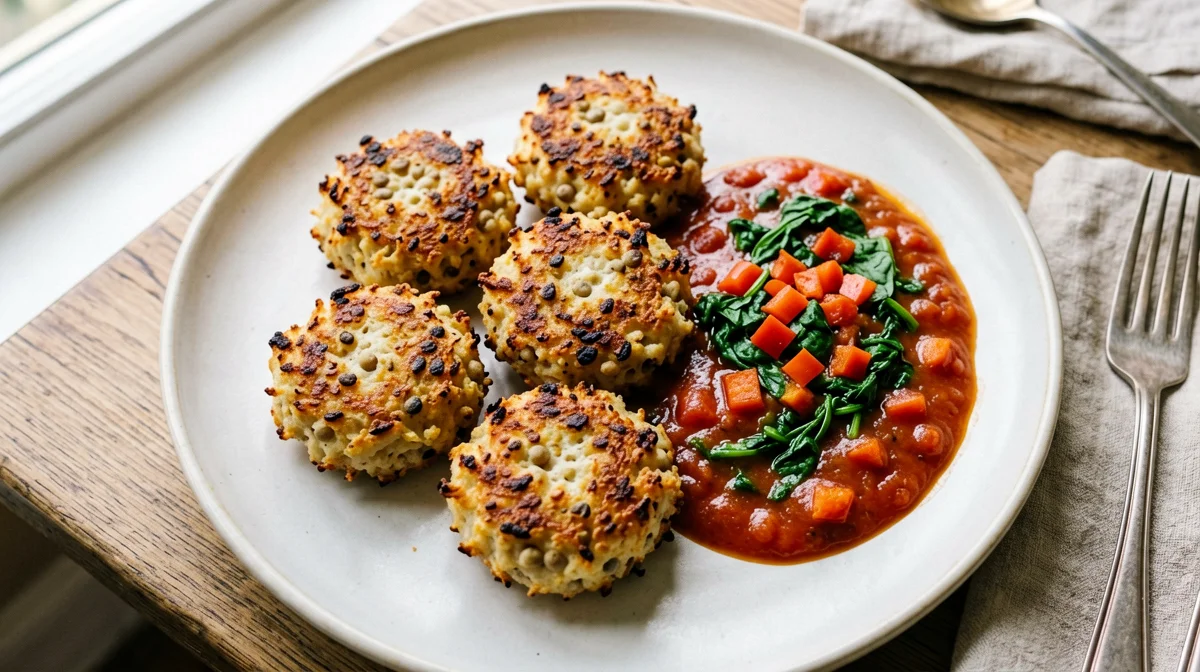 Akara al forno di fagioli dall'occhio con salsa di pomodoro piccante