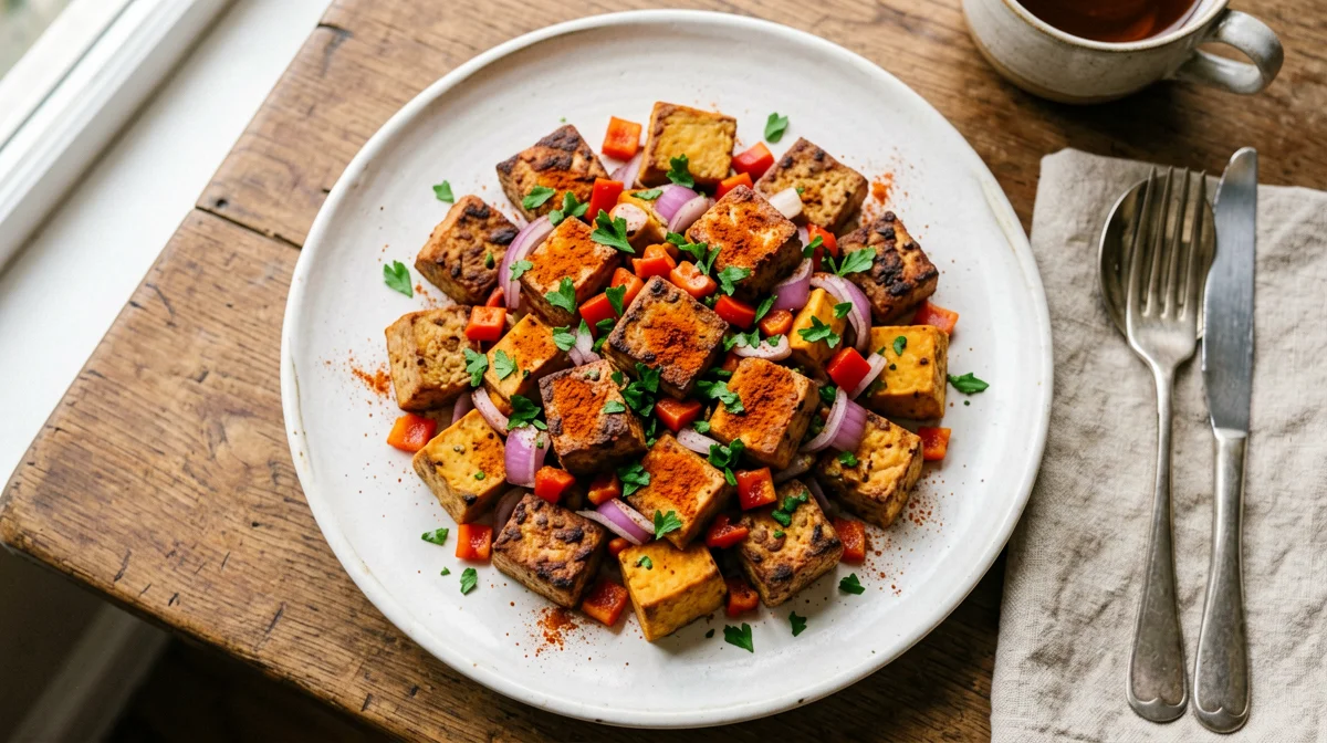 Hash di tempeh, patate dolci e peperoni alla paprika affumicata