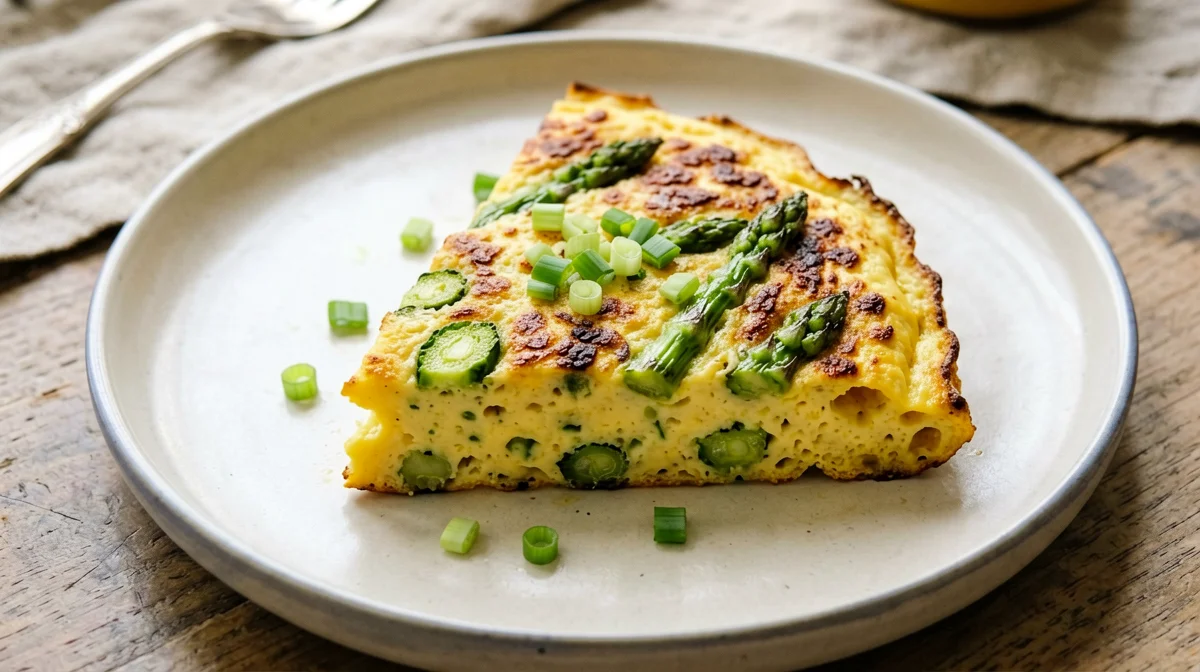 Vegan tofu and chickpea flour frittata with asparagus