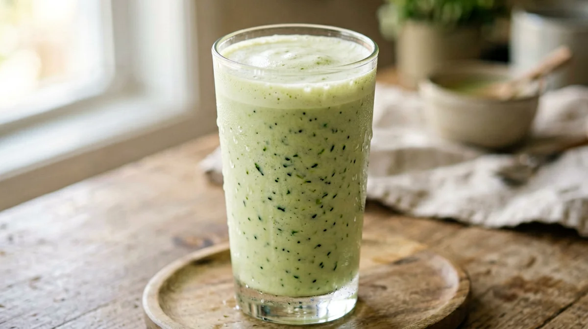 Smoothie verde di edamame, spinaci, banana e bevanda di soia