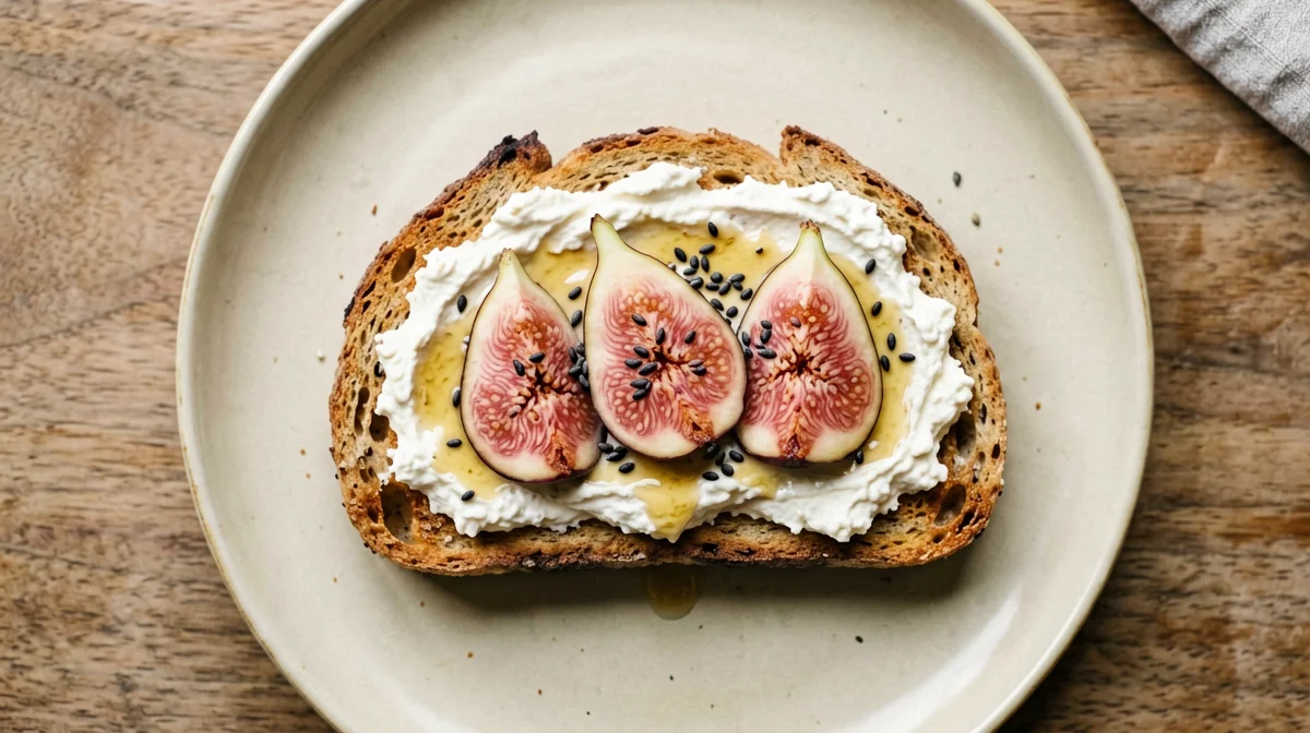Toast integrale con ricotta di tofu, fichi e sciroppo d'acero