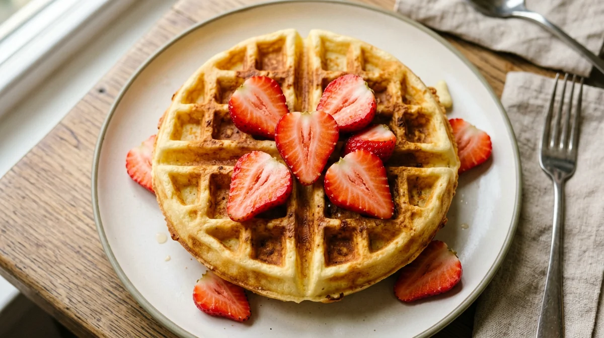 Oat and silken tofu waffles with strawberries