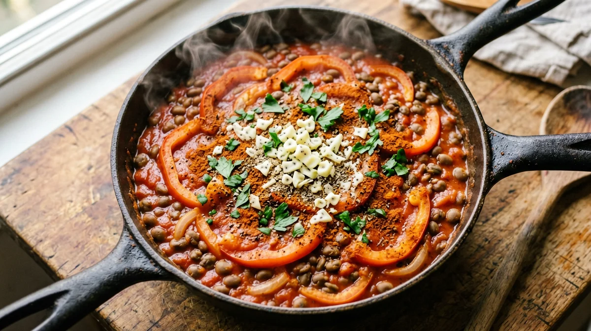 Lentil shakshuka with peppers and cumin